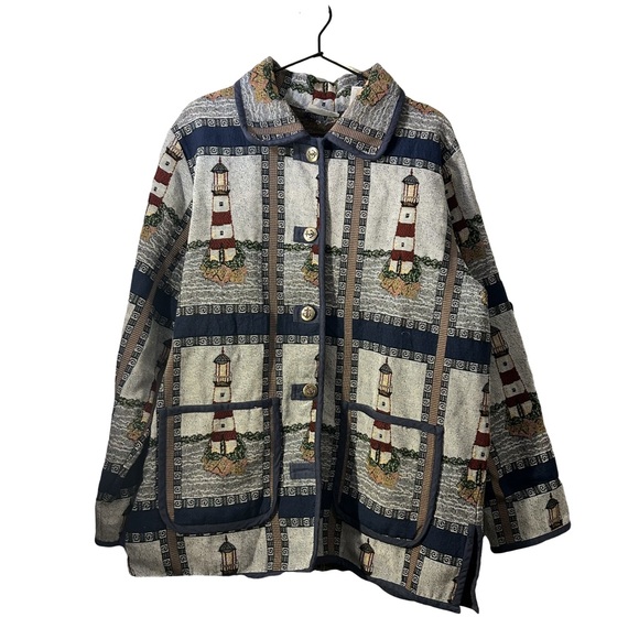 Blair Jackets & Blazers - Vintage Blair Lighthouse Tapestry Jacket Blazer Anchor Buttons Size L